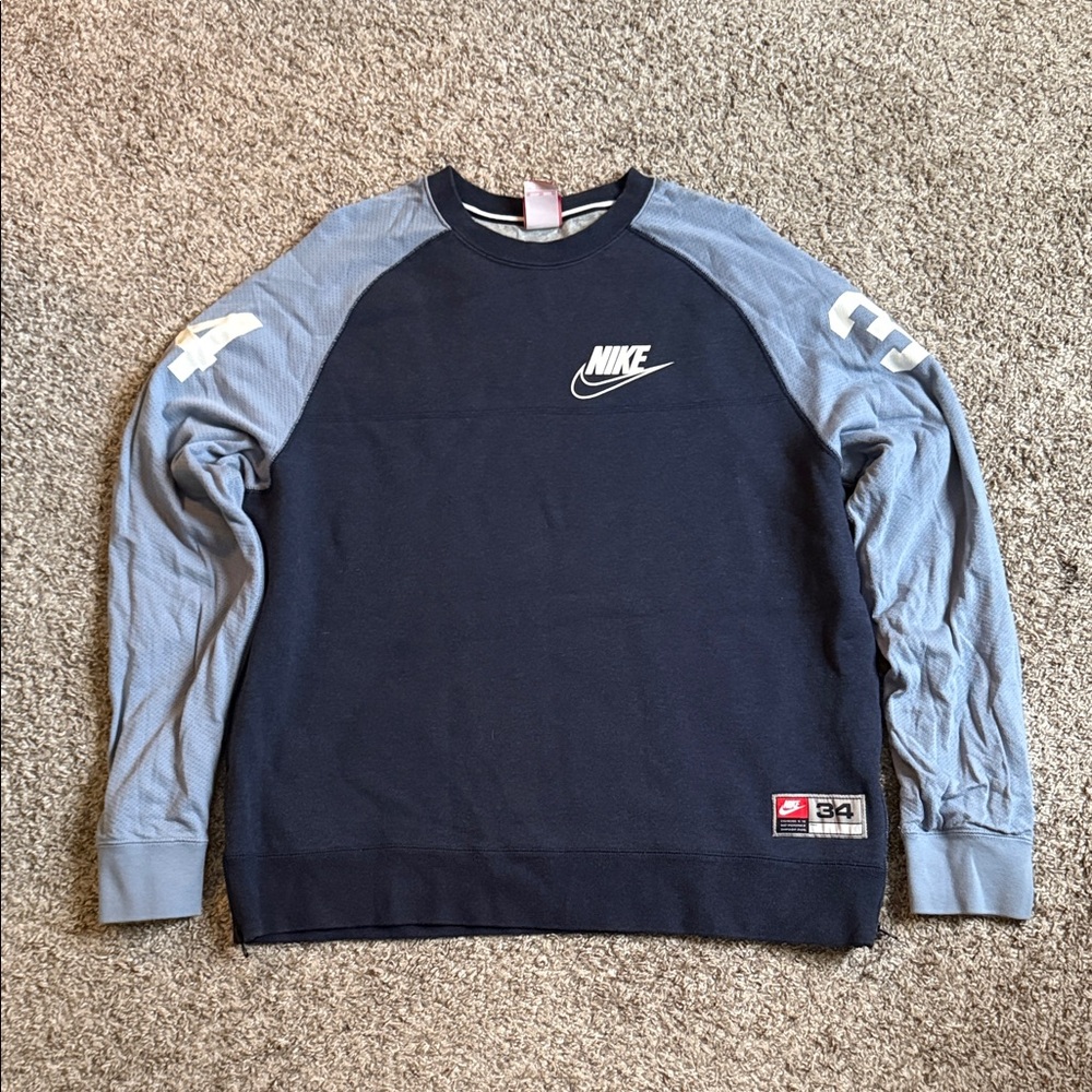 Nike Men's Blue and Light Gray Crewneck Sweater